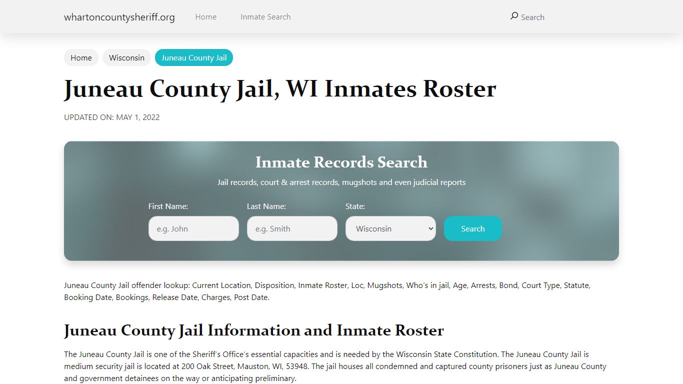 Juneau County Jail, WI Jail Roster, Name Search
