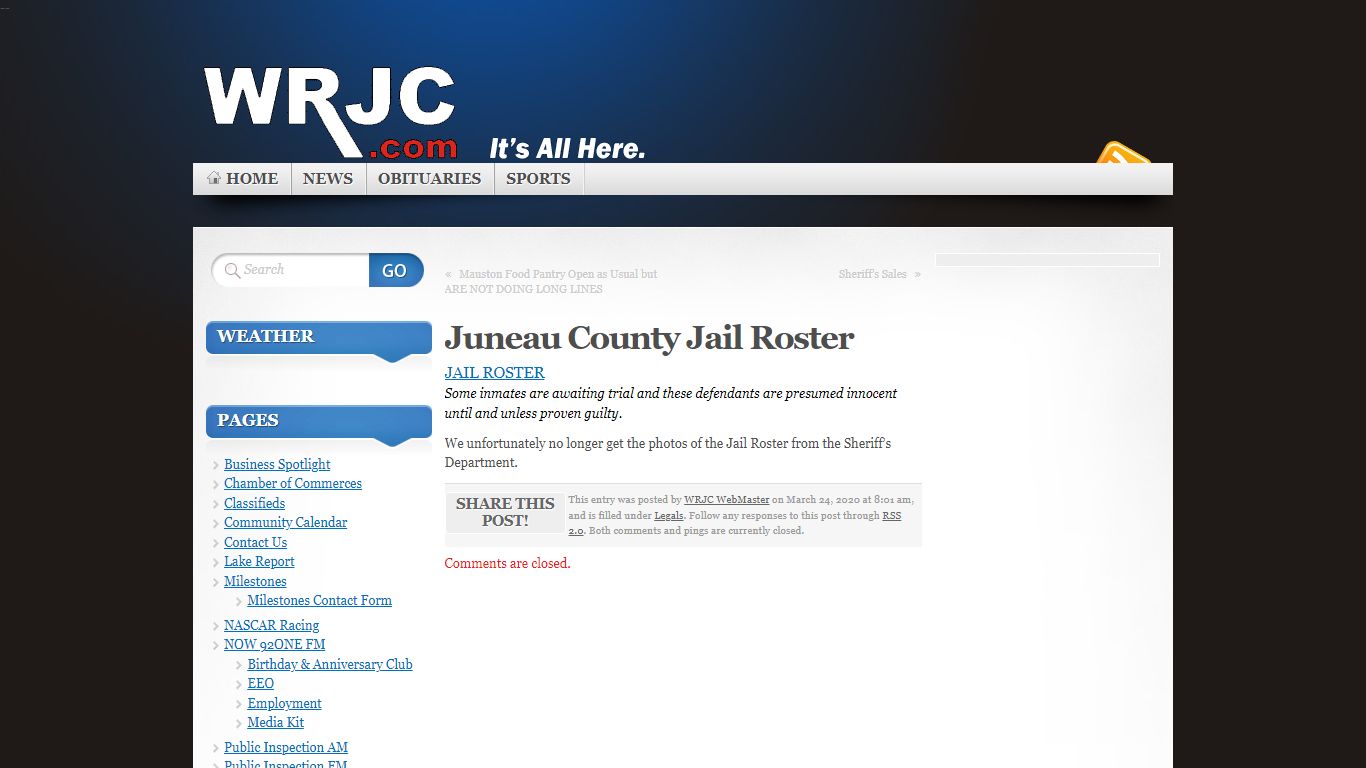 Juneau County Jail Roster « WRJC Radio – Mauston, Juneau ...